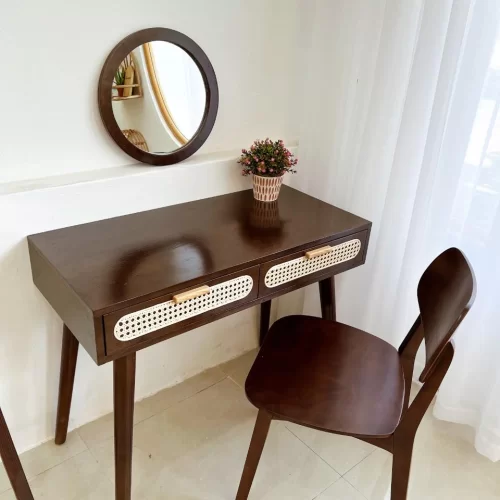 Bàn 2 hộc kéo phối mây