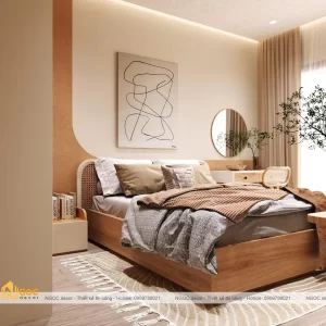 Giường có đầu giường phối mây