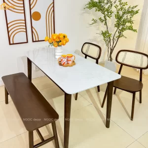 BỘ BÀN ĂN MẶT ĐÁ MÀU NÂU